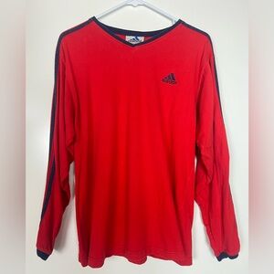 Vintage Adidas Men's Bold Red Long Sleeve Tee 100% Cotton